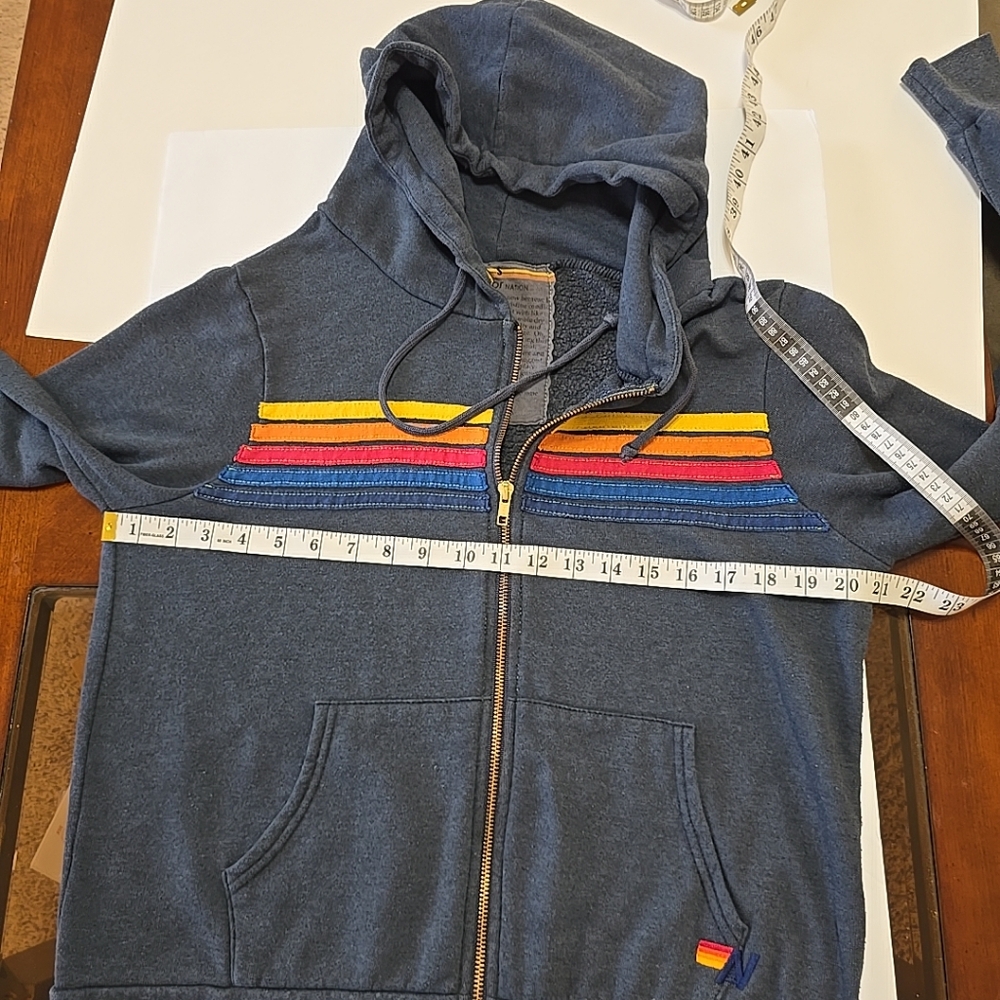 Aviator Nation 5 Stripe Full Zip Hoodie Womens/Unisex Size S See Measurements - Picture 9 of 11